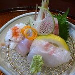 Ichikawa - お造り：縞鰺、鯛、鯒、鱧