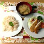 クリエイト - 2016.4.15。日替ランチ（竹の子ごはんとアジフライ）