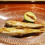 富小路 やま岸 - 本モロコ塩焼き　焼き芽キャベツ