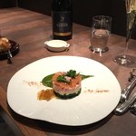 ル ボークープ - 淡路産サクラマスのマリネと桜風味のリ・オ・レと菜の花のガトー仕立て　2016-4