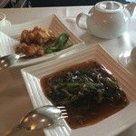 香桃 - 2016年4月　青菜の干し貝柱あんかけ・鶏肉の揚げ物レモンソース