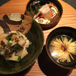 龍吟 - お食事は、筍御飯と卵豆腐のお椀