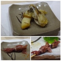 鮨 かず矢 - 焼きあげ巻貝・・塩で頂きます。
                  ◆ホタルイカ・・軽く炙りで。
