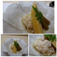鮨 かず矢 - 真鯛の白子と筍、炊き合わせ。・・これ好みのお味で、薄味ですがよく浸みています。
                鯛の白子は柔らかいので食感もいいですね。