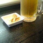 麺家 大国 - 生ビールと付きだしのメンマ