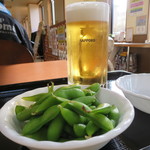 南郷の湯 - ビール＆枝豆510円(2016年4月）