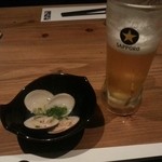 居酒屋ダイニング サクラマチ - 生ビール(黒ラベル)とお通し