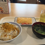 京都伏見食堂 - ご飯大、出汁巻紅ショウガ、みそ汁