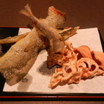 鮎知 - 鮎の皮に活鮎をオプションで付けます♪