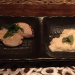 和菜 悠 - お通しの帆立炙りと生湯葉