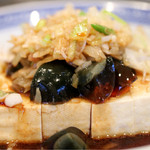 菜の花  - あしたばとピータンの黒酢あえ