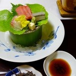 本陣 平野屋 花兆庵 - 刺身（鯛は、さしみ昆布でいただきます）