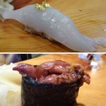 弘寿司 - ◆上：蛸の頭・・人生2度目です。特にお味はないので、食感を愉しむ品かしら。
◆下：ホタルイカ・・旬ですので美味しい。