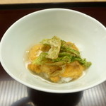天神橋 青木 - 飯蒸し（雲丹、蕗の薹）