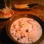 折衷料理家 風人 - 本日の日替わりパスタ：エビとホタテとカリフラワーのクリームパスタ　　2016.4