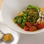茶遊亭 - 『季節の新鮮野菜と贅沢茶そば　カラスミ添え』　日替りデザート・お煎茶（お替り自由）付