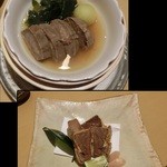 割烹 八彩 - ＜2016／04＞牛タンのお料理2種。牛タンやわらか煮込み、牛タンのカツレツ、各980円