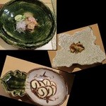 割烹 八彩 - ＜2016／04＞生あん肝炙り　880円、焼きタケノコ　980円、干し柿バター　480円