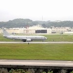 道の駅かでな - スカイラウンジより；US NAVY P-8A の離陸滑走 @2016/04/21