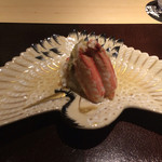 澤いち - 毛ガニ 鶴の美しいお皿に乗せて