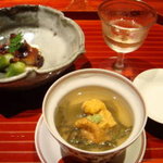 自家製梅酒、冷やし茶碗蒸、蛸京煮