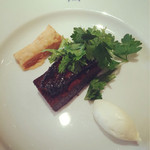 レストラン コバヤシ - 豚の血と鶏レバーのパテ こんがりバナナ・ホイップクリーム・香草サラダ・パイ添え♡美味しかったぁあ♡最高！