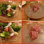 エスパイ クック コウベ - 野菜たっぷりサラダ、
      ビーフロースト（砂糖コートで旨みを閉じ込めて）