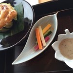 四季の味ほり川 - 茄子の田楽、スティック野菜と特製アンチョビソース（お昼の懐石）