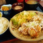 かしわ家 - 1604_かしわ家_からあげ定食(ねぎそーす)＠680円