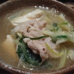 鹿教湯 三水館 - 松本一本ネギ鍋 安曇野放牧豚 御牧豆腐
      
      