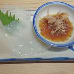 晩杯屋 - 最後に食べたヤリイカ刺し180円は、甘味とともにハリのある食感がたまらない一品