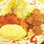 やよい軒 - 厚切りカルビ焼肉とチキン南蛮。