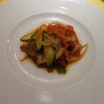 リストランテ ラ チャウ - メインの鮮魚「カジキマグロの香草焼き」。ソースが絶品！（2010.09）