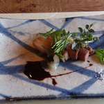 徳山鮓 - 生涯ベスト級、写真に残そうと初めて思った一品、月乃和熊のステーキ！バルサミコソースを添えて。