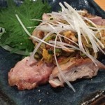焼鳥 修 - 大山鶏もも肉のピリ辛ネギらー油　2016.05再訪
