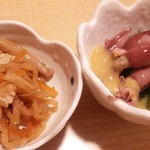 まこと寿司 - ディナーセット 前菜2品(切干大根とホタルイカ)