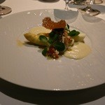 シェ・イノ - 前菜③：ホワイトアスパラガスと手長海老の取り合わせ ラヴィゴットソース キャヴィア添え