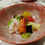 うぶか - 冷鉢　ぶどう海老　旬野菜　木の芽味噌