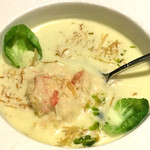 スカイレストラン634 - ウニとずわい蟹のガトー仕立て　柚子胡椒の香り　芽キャベツとポロ葱のスープ