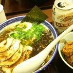 宇明家 - 黒とんこつチャーシュー麺
            ビール＆竜田チキンセット