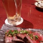 ときわ酒場 - お通しのローストビーフ
（厚みありの方）