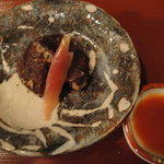和料理　日和 - 焼き物：シイタケと鴨肉（トマトポン酢で）