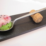 プレゼンテ スギ - (2016年5月)天然ヨモギのジェラートにいちごのリゾットをのせて