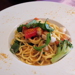 アンティカ オステリア バーチョ - 小柱・ブロッコリー・フレッシュトマトのタリオリーニ　からすみがけ