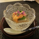 箸染め（前菜）。栗梅5,400円