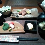 Kino Shunsai Washin - マグロほほ肉塩焼きとミニ刺身盛合せ980円