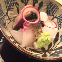 祇園 丸山 - お造り　アオリイカ、鯛、カツオ