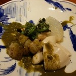 和庵 - 【夜フルコース】ホタテとコゴミの肝あえ