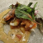 キャトルラパン - オマール海老の剥き煮と鯛のソテー（2016,03）