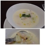 ブッチャー - ◆共通：何とか風クラムチャウダー・・アサリや小さくカットした「ジャガイモ」、お野菜などが入り
濃厚で美味しいスープ。